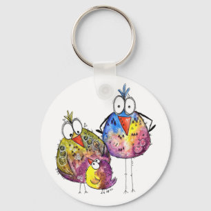 Drie Cute Whimsical Colorful Birds Sleutelhanger