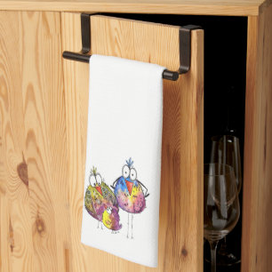 Drie Cute Whimsical Colorful Birds Theedoek