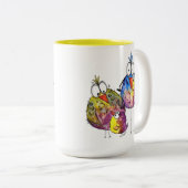 Drie Cute Whimsical Colorful Birds Tweekleurige Koffiemok (Voorkant rechts)