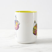 Drie Cute Whimsical Colorful Birds Tweekleurige Koffiemok (Center)