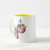 Drie Cute Whimsical Colorful Birds Tweekleurige Koffiemok (Voorkant links)