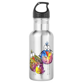 Drie Cute Whimsical Colorful Birds Waterfles
