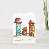 Drie Cute Whimsical-huizen Kaart (Voorkant)