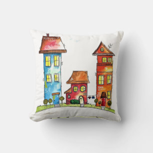 Drie Cute Whimsical-huizen Kussen