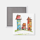 Drie Cute Whimsical-huizen Magneet (Voorkant / Achterkant)
