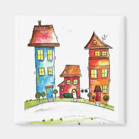 Drie Cute Whimsical-huizen Magneet (Voorkant)