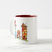 Drie Cute Whimsical-huizen Tweekleurige Koffiemok (Voorkant links)