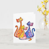 Drie Cute Whimsical-katten Kaart (Gele Bloem)