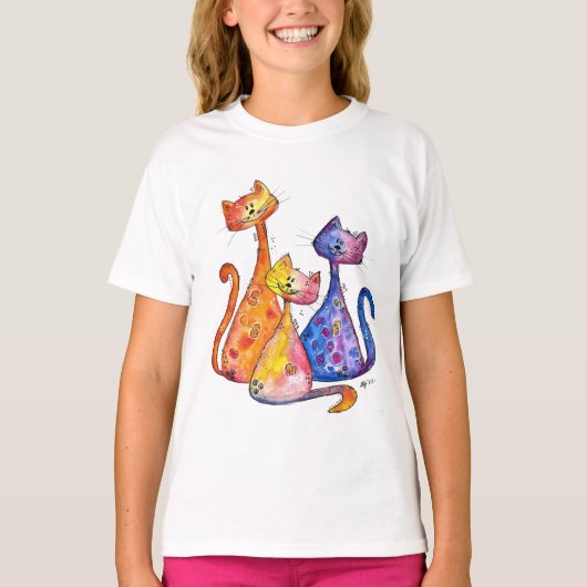 Drie Cute Whimsical-katten T-shirt (Voorkant)