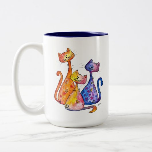 Drie Cute Whimsical-katten Tweekleurige Koffiemok (Links)