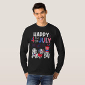 Drie Dachshund Happy 4th van juli Amerikaanse vlag T-shirt (Voorkant volledig)