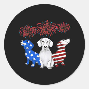Drie Dachshunds American Flag Color 4 juli Ronde Sticker