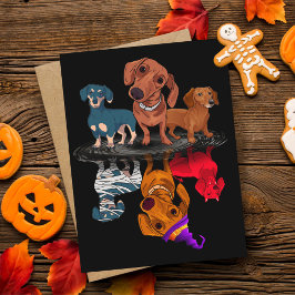 Drie Dachshunds Reflection Halloween Adult Gifts Briefkaart