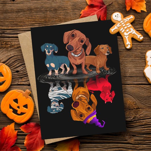 Drie Dachshunds Reflection Halloween Adult Gifts Briefkaart