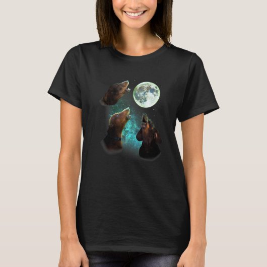 Drie Dachsunds Howl bij Moon 3 Wolfs Funny T-shirt (Voorkant)