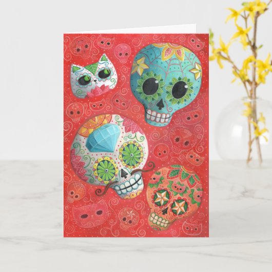 Drie dagen van de dode schedels kaart (Gele Bloem)