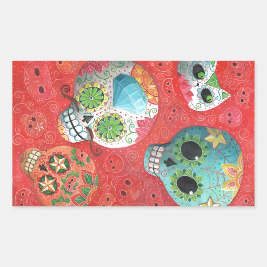 Drie dagen van de dode schedels rechthoekige sticker (Voorkant)