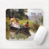 Drie dames en een man in een boot muismat (Met muis)