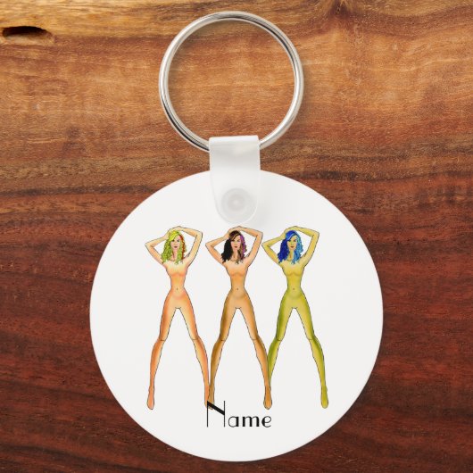 Drie dames met lange benen op het Thunder_Cove Squ Sleutelhanger (Achterkant)