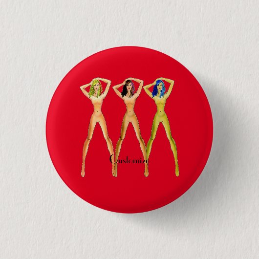 Drie dames met lange poten, permanent Thunder_Cove Ronde Button 3,2 Cm (Voorkant)