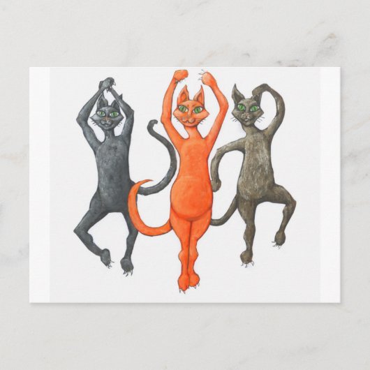 Drie dansende katten briefkaart (Voorkant)