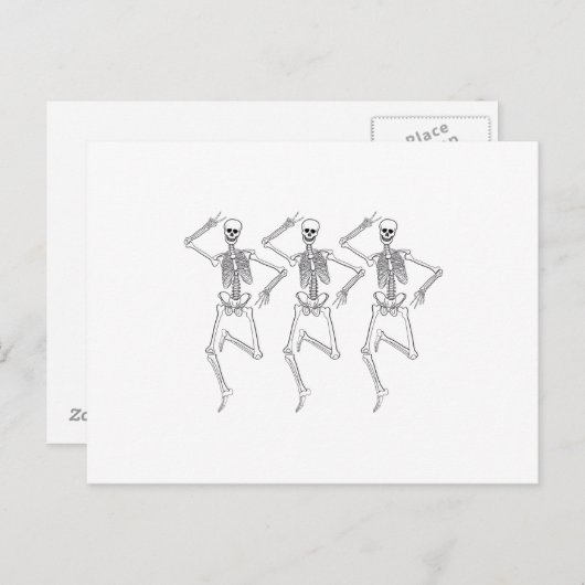 Drie dansende skeletten briefkaart (Voorkant / Achterkant)