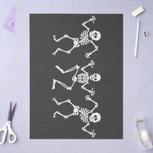 Drie Dansende Skeletten Zwart & Wit Decoupage Tissuepapier (Craft)