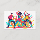 Drie dansers met feestelijke, vrolijke kleuren visitekaartje (Achterkant)