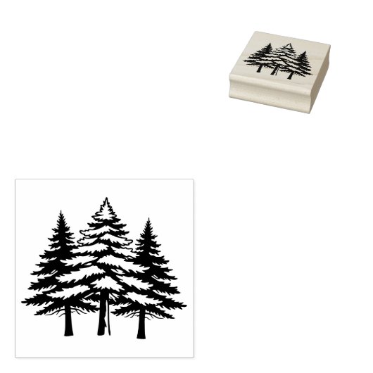 Drie dennenbomen in silhouet  rubberstempel (Gestempeld)