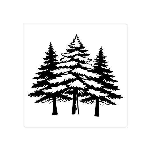 Drie dennenbomen in silhouet  rubberstempel (Afrduk)