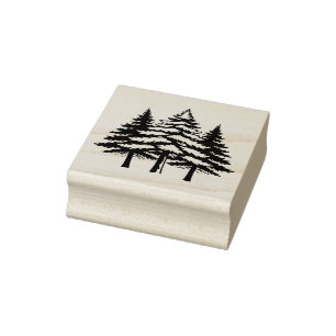 Drie dennenbomen in silhouet  rubberstempel