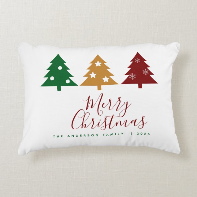 Drie dennenboom sneeuwvlokken sterren vrolijk kers accent kussen (Voorkant)