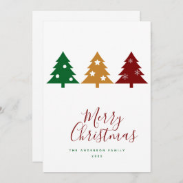 Drie dennenboom sneeuwvlokken sterren vrolijk kers feestdagenkaart