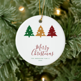 Drie dennenboom sneeuwvlokken sterren vrolijk kers keramisch ornament