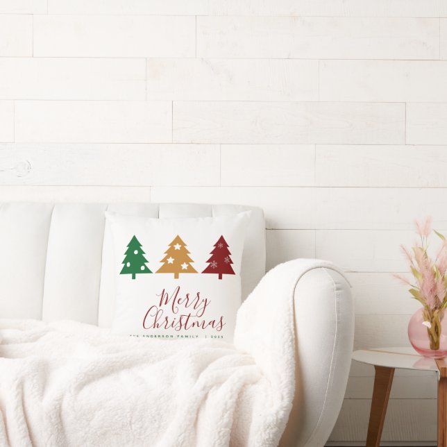 Drie dennenboom sneeuwvlokken sterren vrolijk kers kussen (Bank)