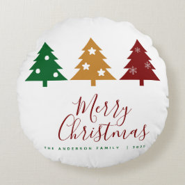 Drie dennenboom sneeuwvlokken sterren vrolijk kers rond kussen