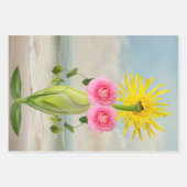 Drie design met bloemenkarakter inpakpapier vel (Voorkant 2)