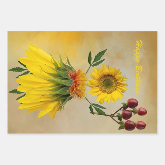 Drie design met bloemenkarakter inpakpapier vel (Voorkant)