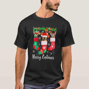 Drie Devon Rex Cat in Sock Cat Merry Catmas T-shirt