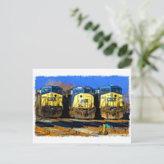 Drie diesellocomotieven briefkaart (Staand voorkant)