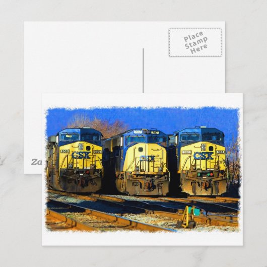 Drie diesellocomotieven briefkaart (Voorkant / Achterkant)