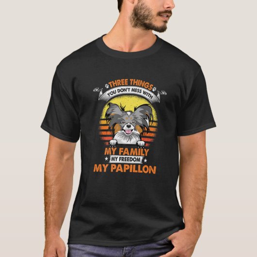 Drie dingen die je niet met Papillon grappig doet T-shirt (Voorkant)