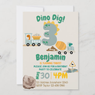 Drie Dino Graaf Dinosaurier Bouw 3e Verjaardag Kaart