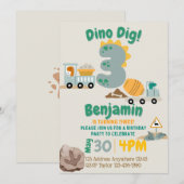Drie Dino Graaf Dinosaurier Bouw 3e Verjaardag Kaart (Voorkant / Achterkant)