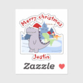 drie dinosauriërs kerstcadeau, gepersonaliseerde n sticker (Vel)