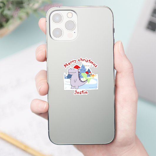 drie dinosauriërs kerstcadeau, gepersonaliseerde n sticker (Telefoon)