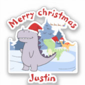 drie dinosauriërs kerstcadeau, gepersonaliseerde n sticker (Voorkant)