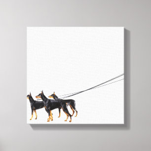 Drie Dobermans op de as Canvas Afdruk
