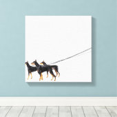 Drie Dobermans op de as Canvas Afdruk (Insitu (Houten vloer))