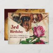 DRIE DOGGIEËN MET ROZEN, 3e zeedaags perkament Kaart (Voorkant / Achterkant)